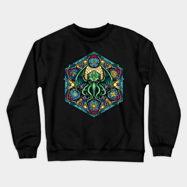 Cthulhu's Stained Glass Portal Crewneck Sweatshirt by MysticVault